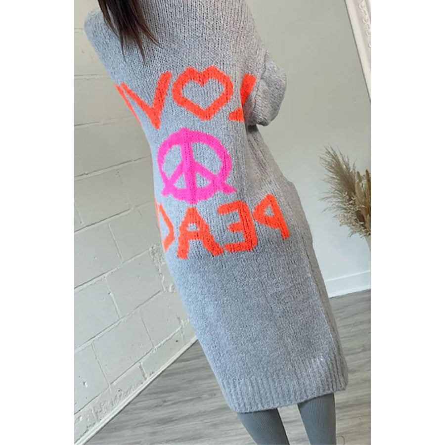 Peace Sign Long Sleeve Cardigan Apparel and Accessories