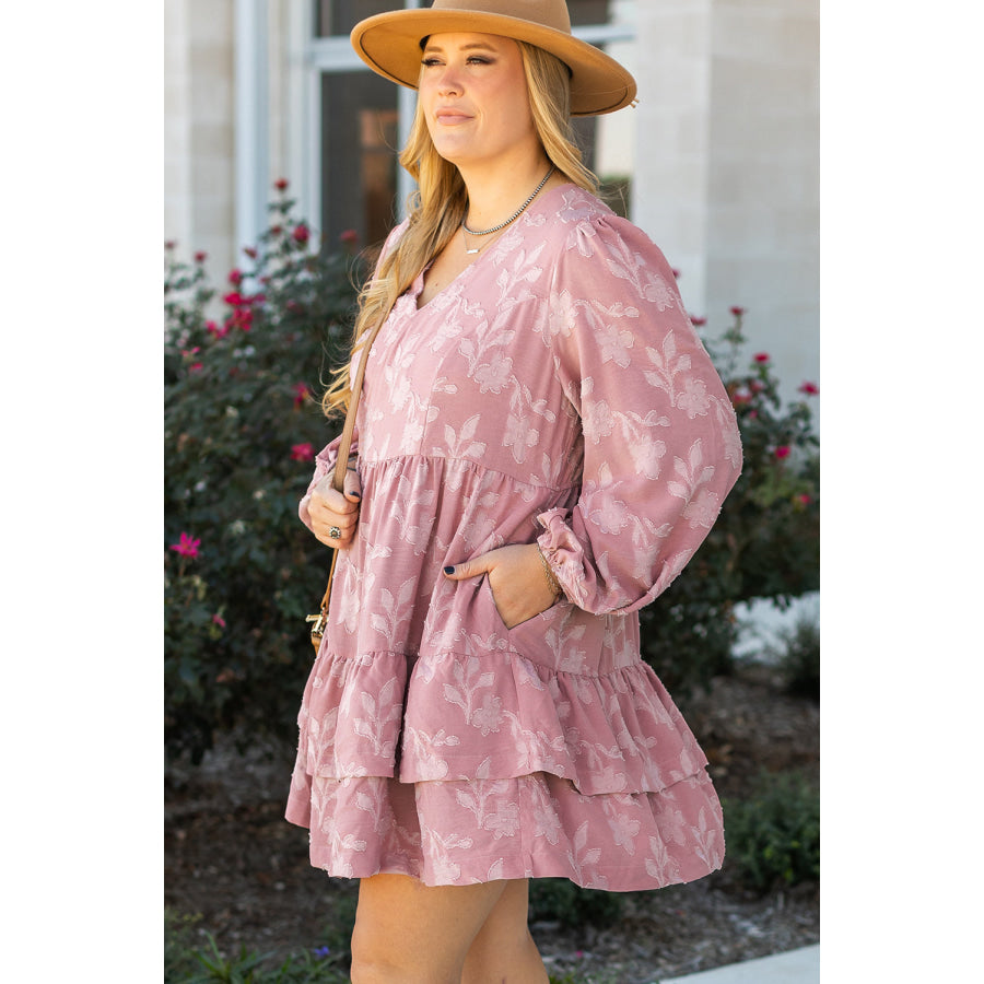 Peach Blossom Floral Surplice V Neck Tiered Ruffled Plus Size Dress Sale (50% OFF)/Sale (50% OFF)