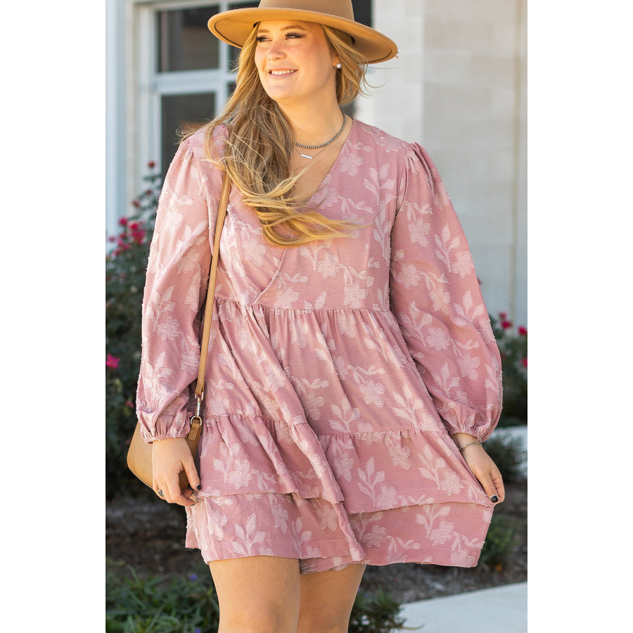 Peach Blossom Floral Surplice V Neck Tiered Ruffled Plus Size Dress Sale (50% OFF)/Sale (50% OFF)