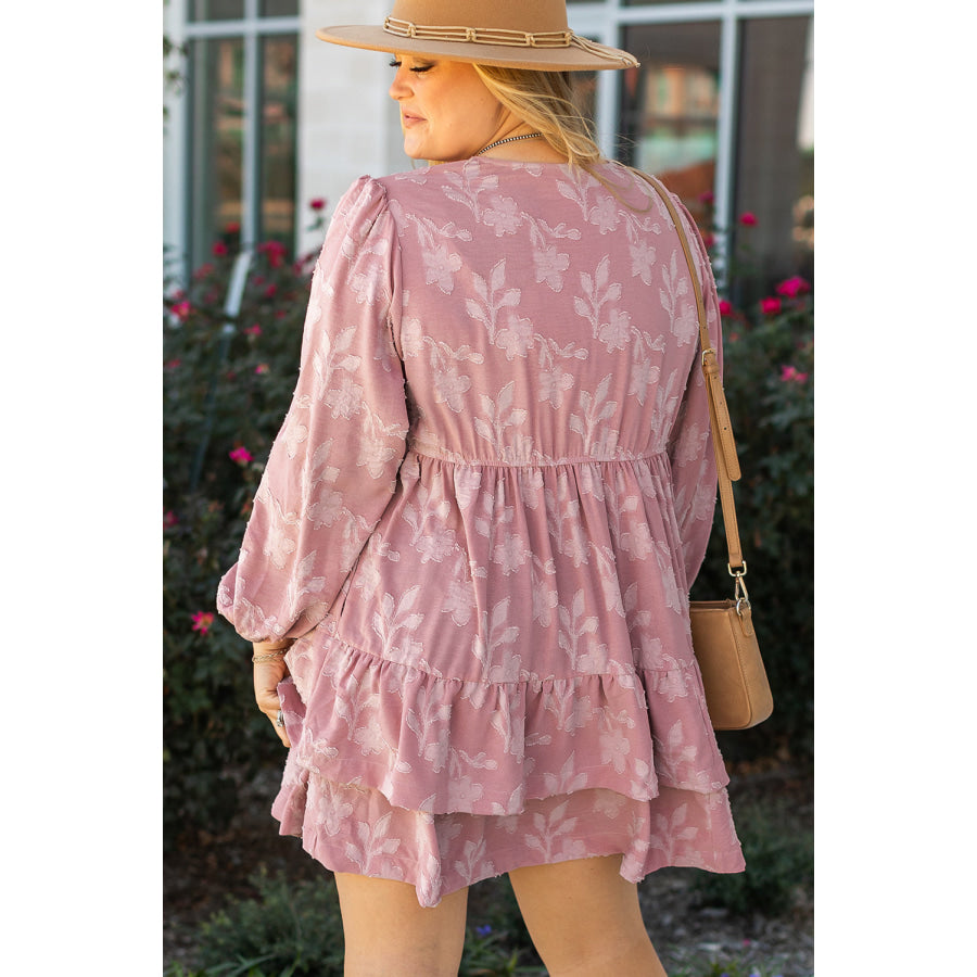 Peach Blossom Floral Surplice V Neck Tiered Ruffled Plus Size Dress Sale (50% OFF)/Sale (50% OFF)