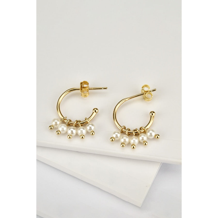 Pearl 925 Sterling Silver C-Hoop Earrings Gold / One Size