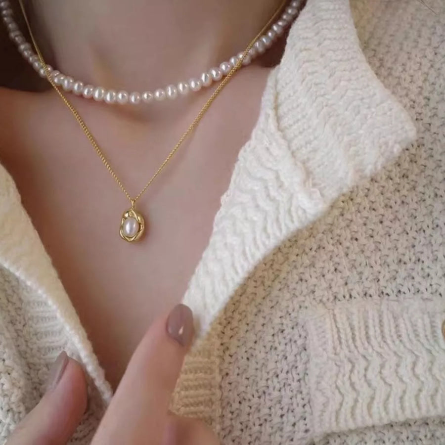 Pearl 925 Sterling Silver Necklace Gold / One Size Apparel and Accessories