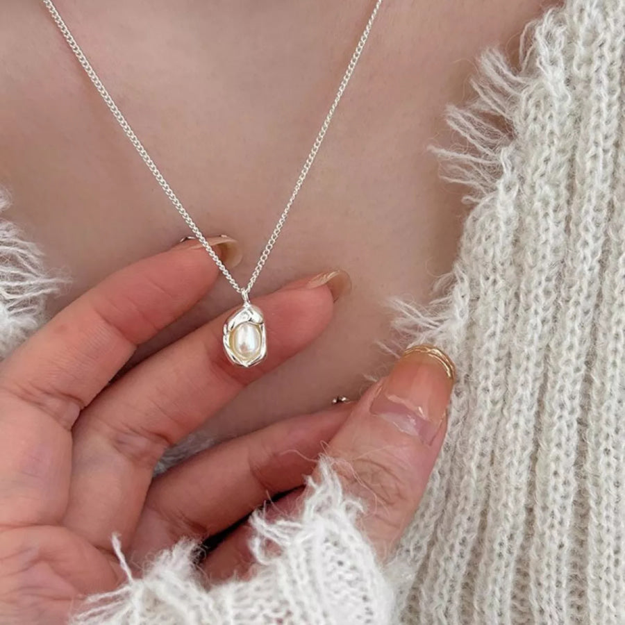 Pearl 925 Sterling Silver Necklace Silver / One Size Apparel and Accessories