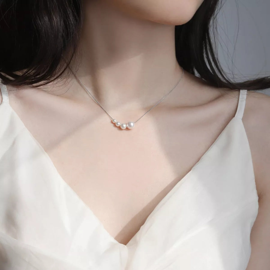 Pearl 925 Sterling Silver Necklace Silver / One Size Apparel and Accessories