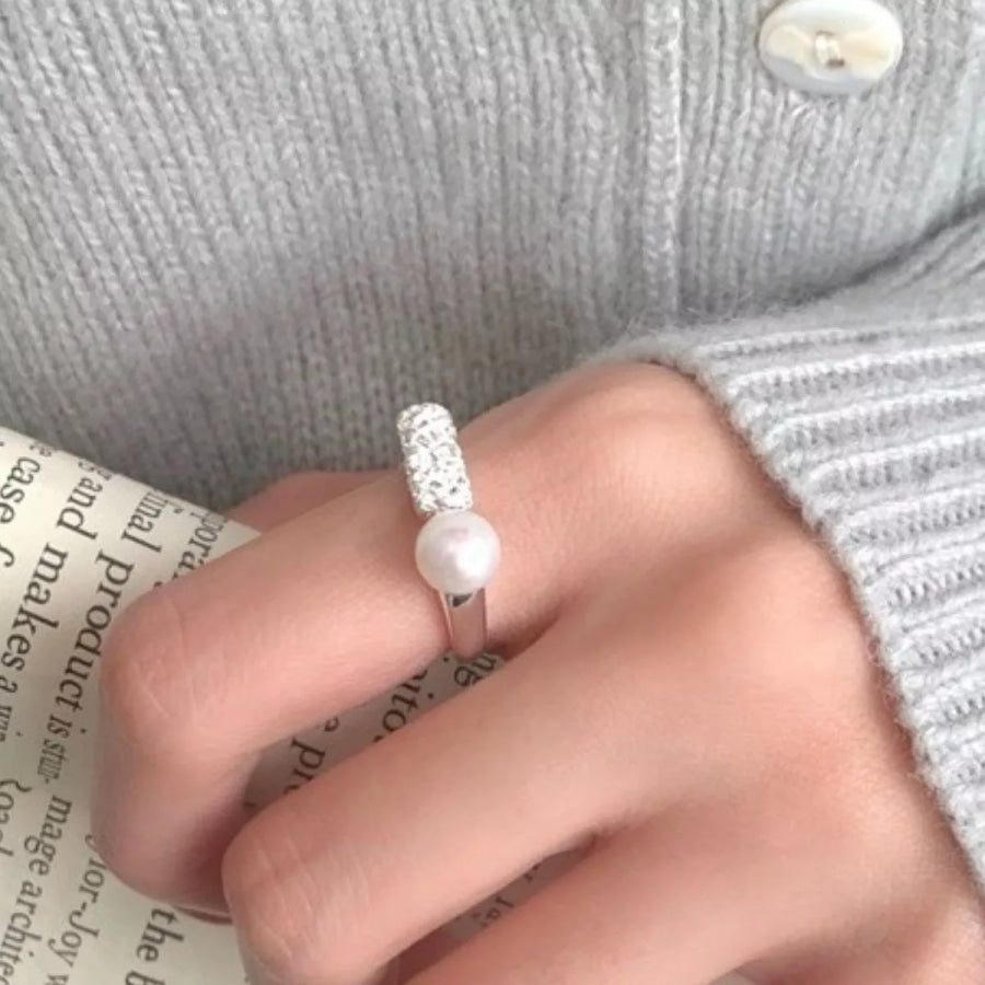 Pearl 925 Sterling Silver Open Ring Silver / One Size Apparel and Accessories