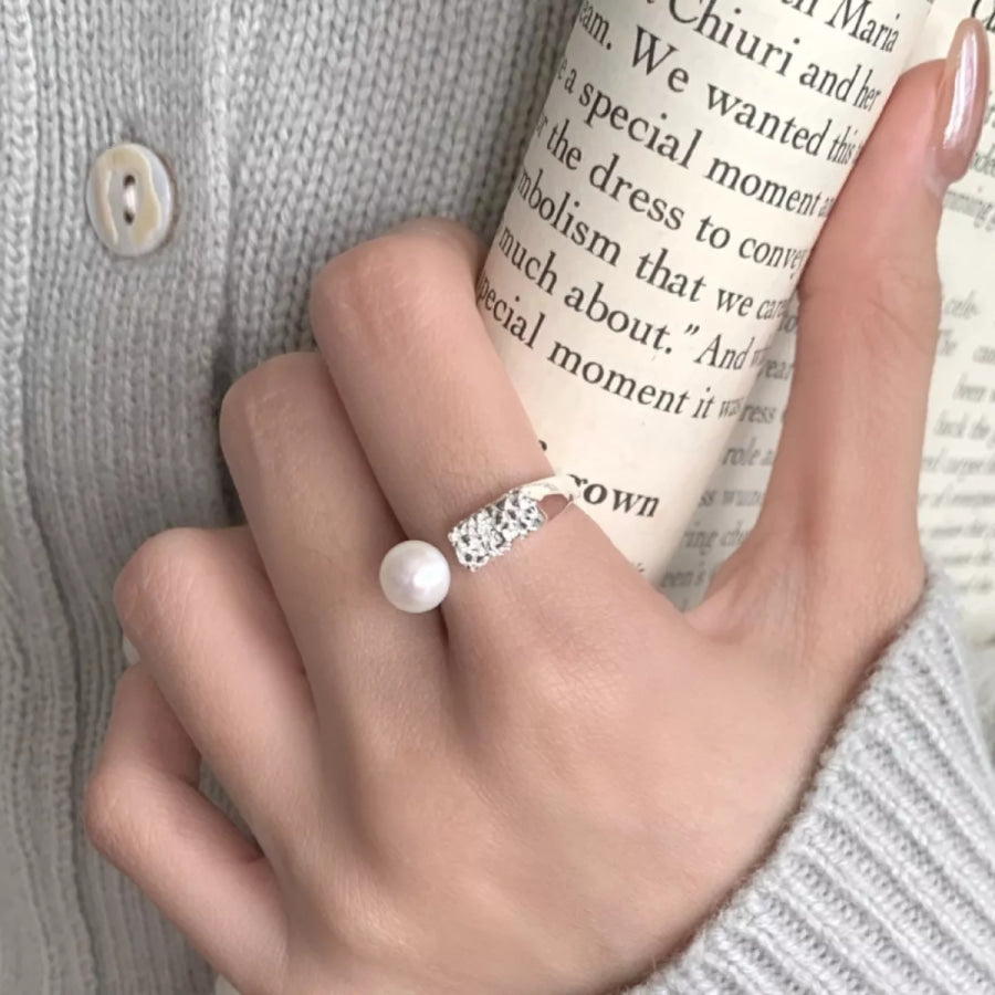 Pearl 925 Sterling Silver Open Ring Silver / One Size Apparel and Accessories