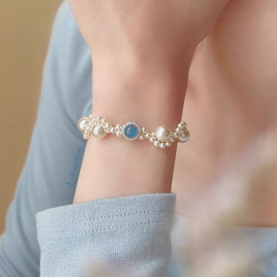 Pearl 925 Sterling Silver Zircon Bracelet Sky Blue / One Size Apparel and Accessories