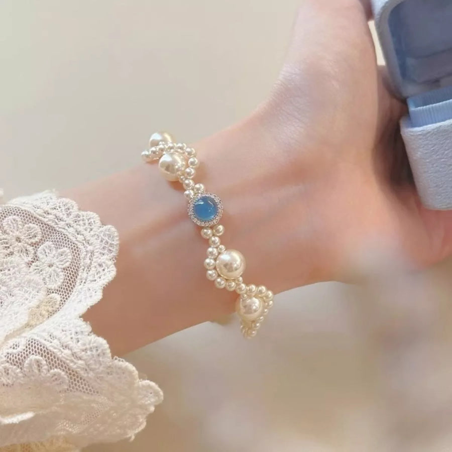Pearl 925 Sterling Silver Zircon Bracelet Sky Blue / One Size Apparel and Accessories