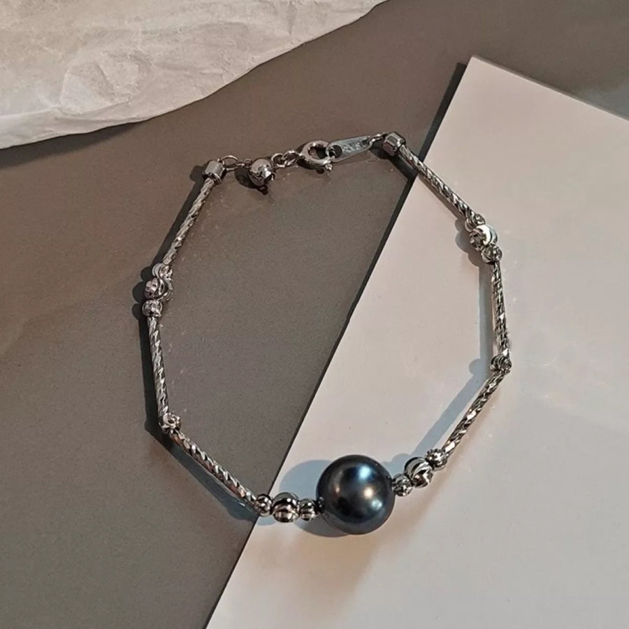Pearl Accent Chain Bracelet Dark Gray / One Size Apparel and Accessories