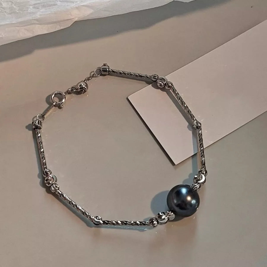 Pearl Accent Chain Bracelet Dark Gray / One Size Apparel and Accessories