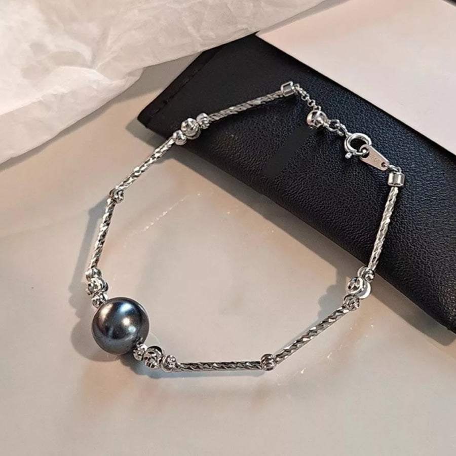 Pearl Accent Chain Bracelet Dark Gray / One Size Apparel and Accessories