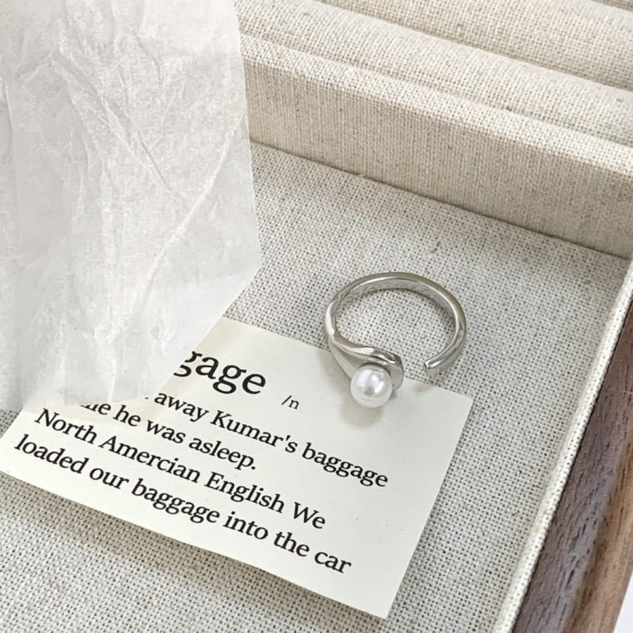 Pearl Accent Open Cuff Ring Silver / One Size Apparel and Accessories