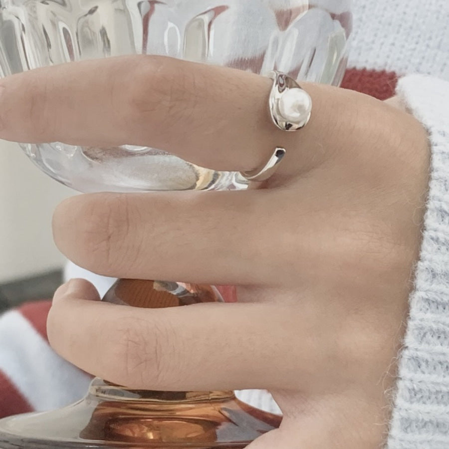 Pearl Accent Open Cuff Ring Silver / One Size Apparel and Accessories