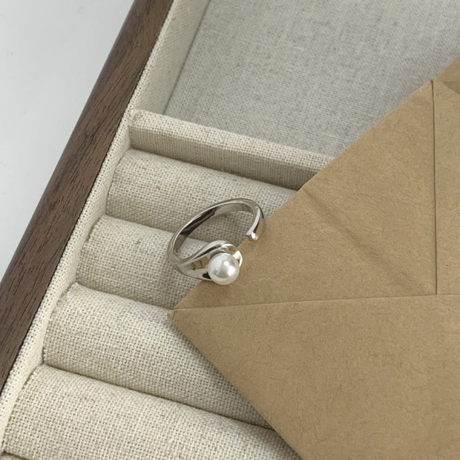 Pearl Accent Open Cuff Ring Silver / One Size Apparel and Accessories