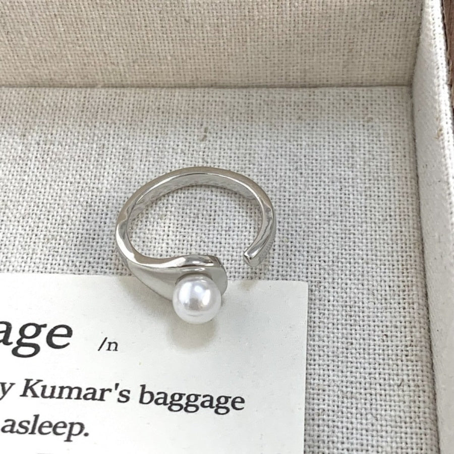Pearl Accent Open Cuff Ring Silver / One Size Apparel and Accessories