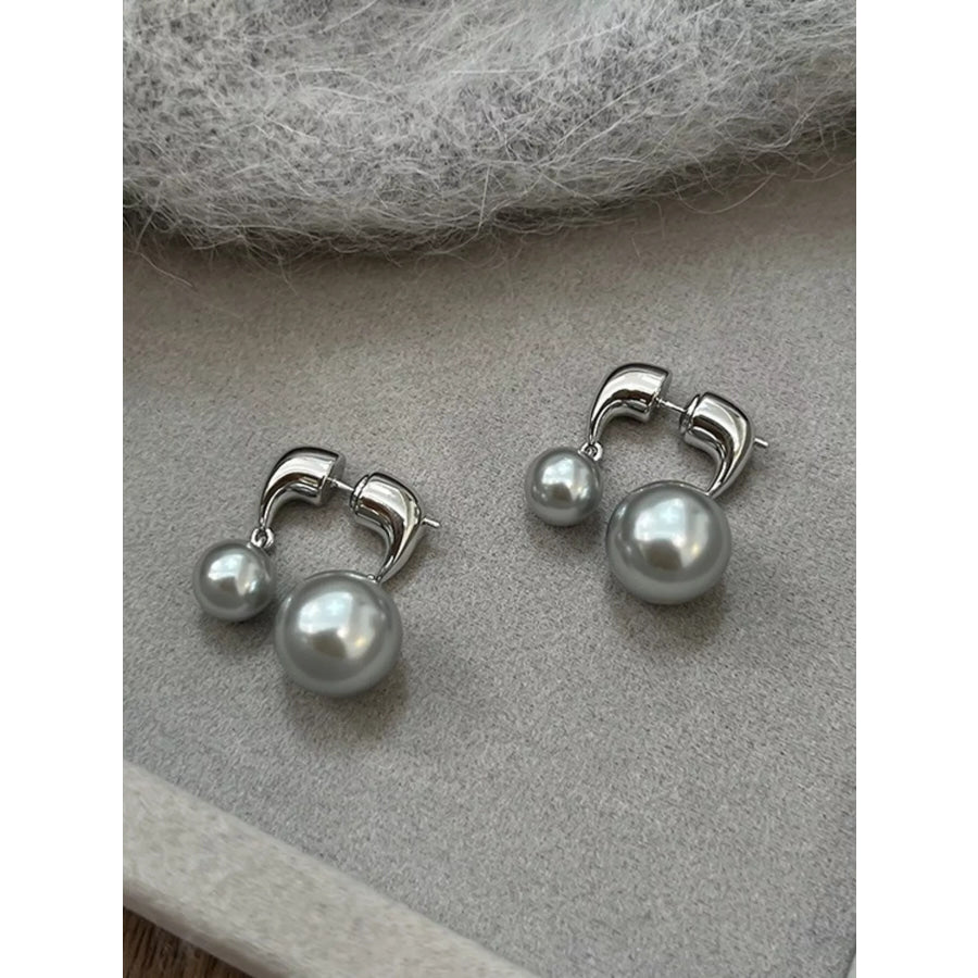 Pearl Alloy Drop Earrings Silver / One Size Apparel and Accessories