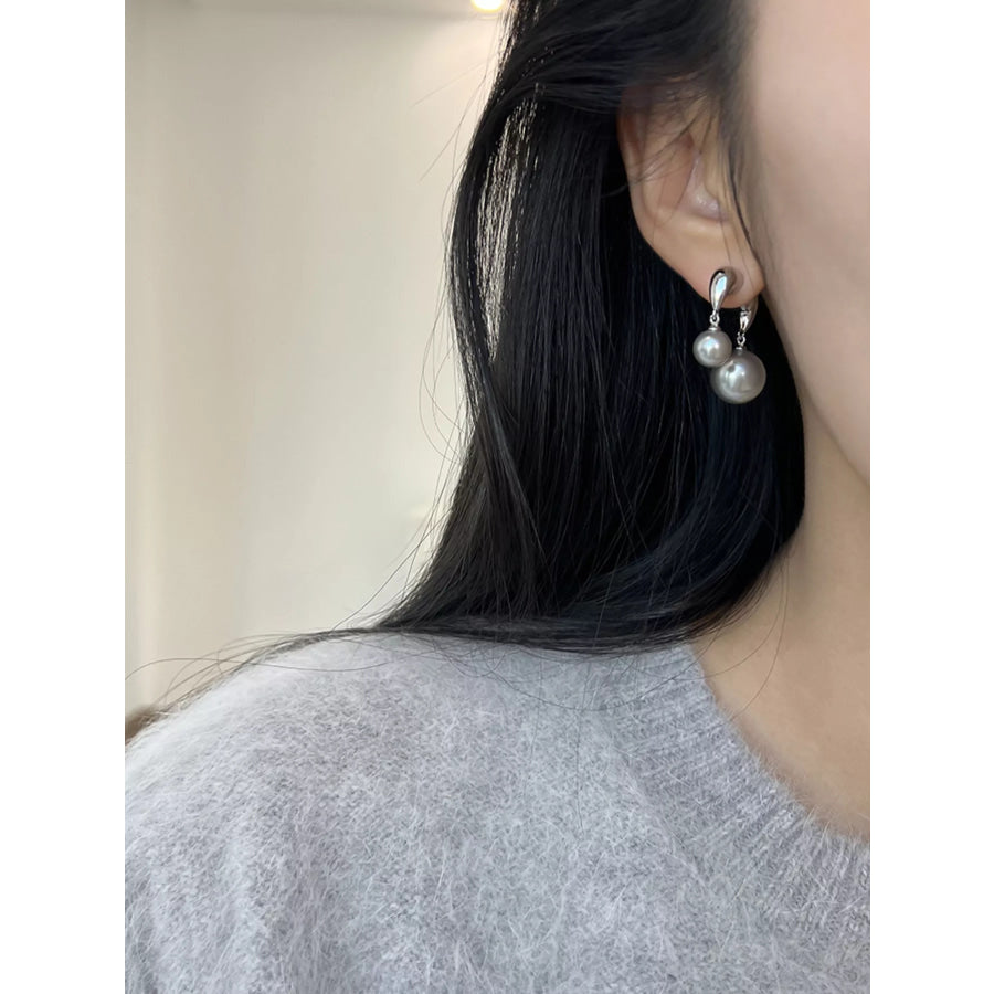 Pearl Alloy Drop Earrings Silver / One Size Apparel and Accessories