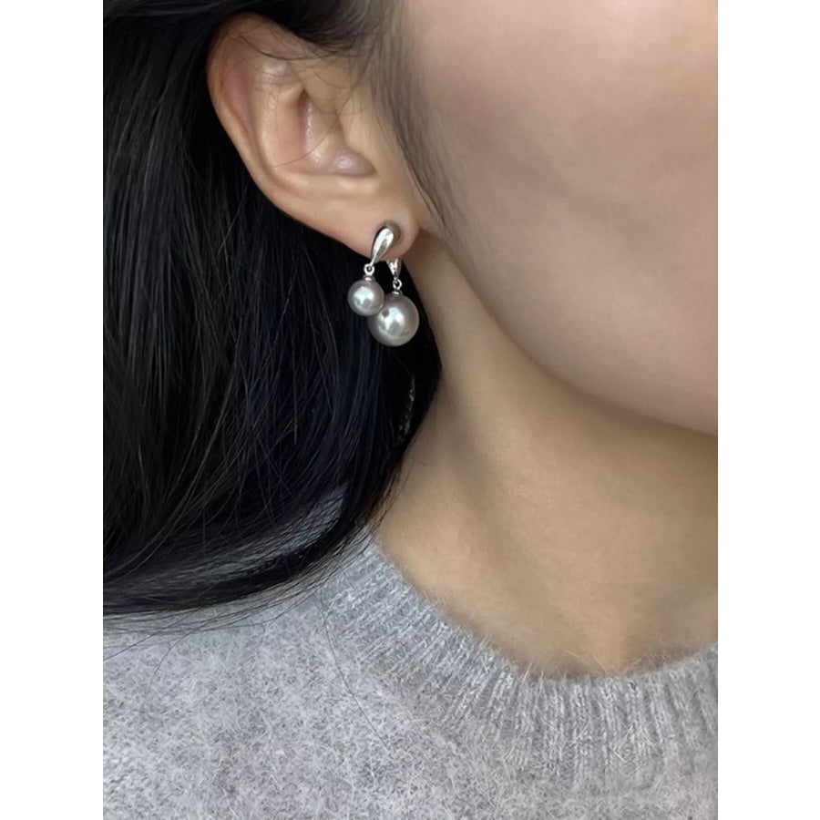 Pearl Alloy Drop Earrings Silver / One Size Apparel and Accessories