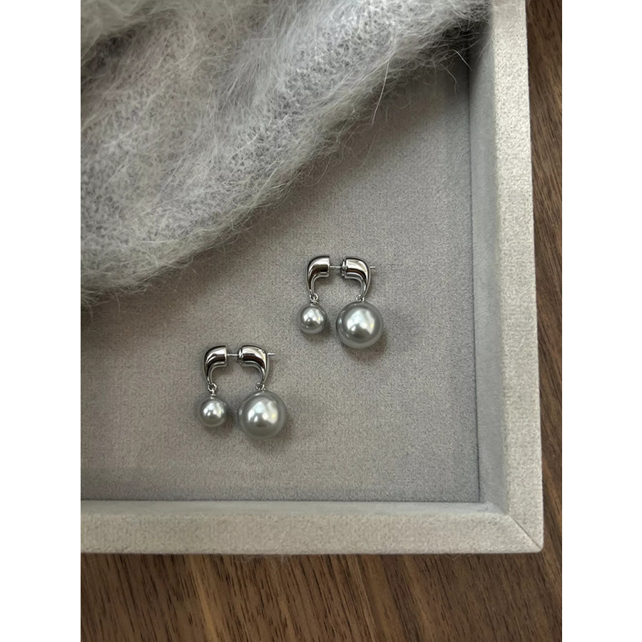 Pearl Alloy Drop Earrings Silver / One Size Apparel and Accessories