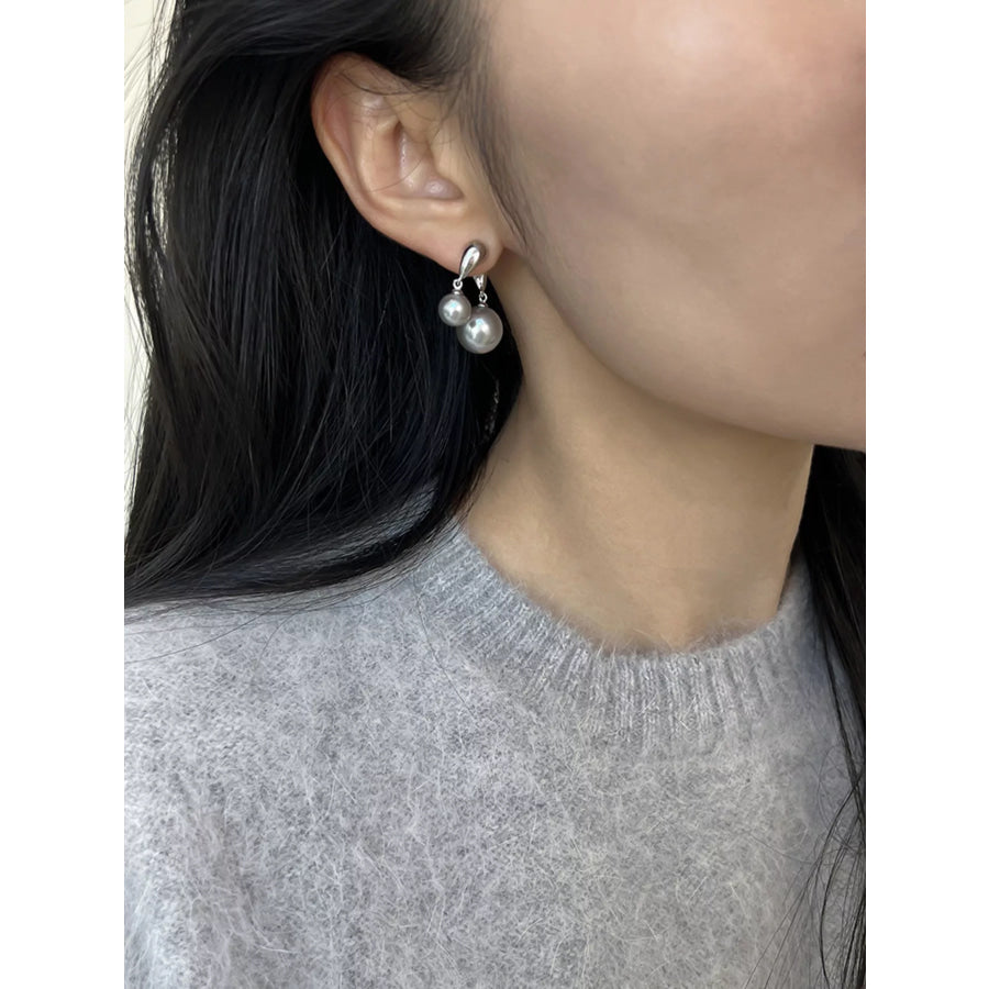 Pearl Alloy Drop Earrings Silver / One Size Apparel and Accessories
