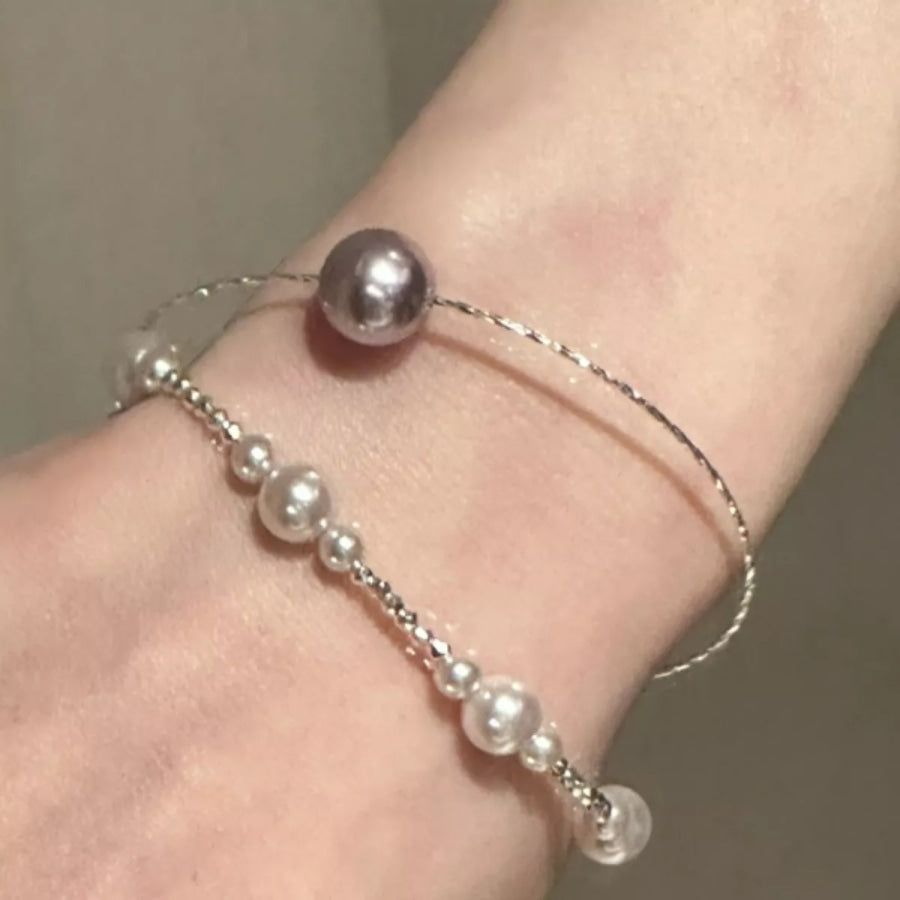 Pearl Bangle Bracelet Silver / One Size Apparel and Accessories