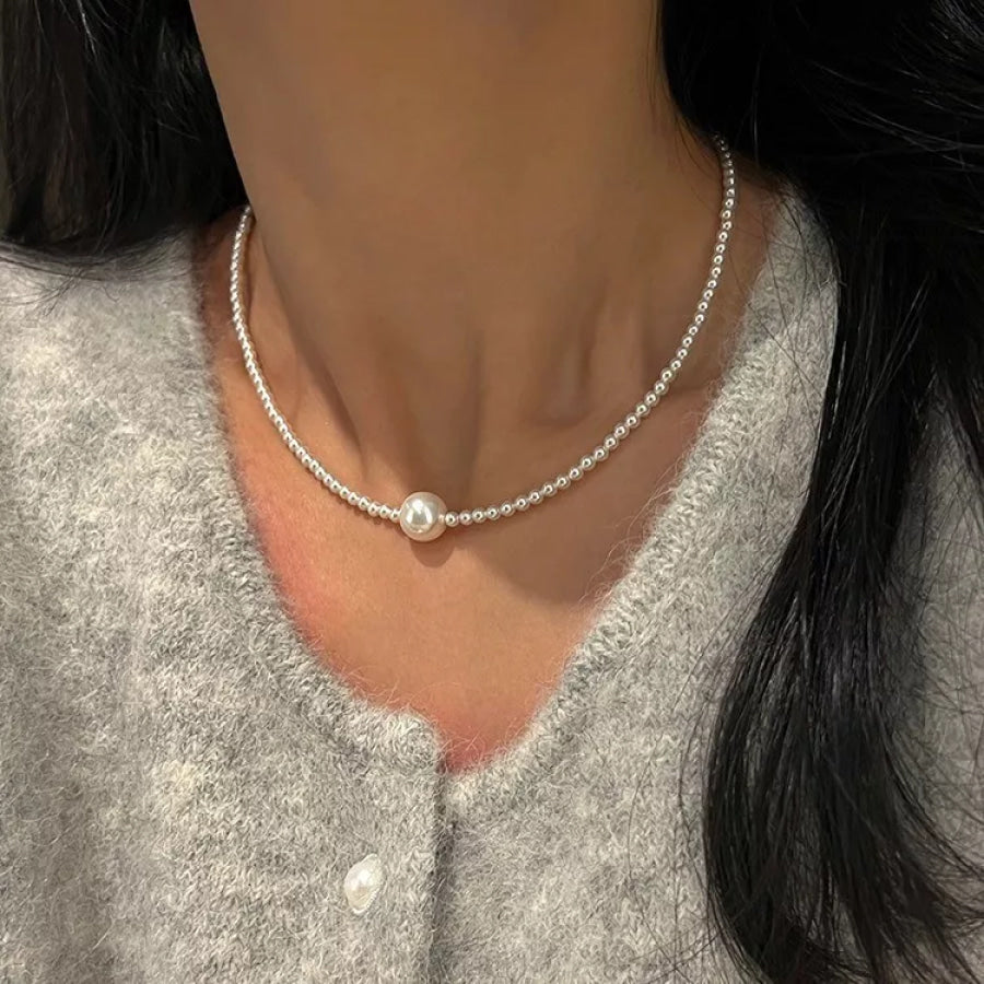 Pearl Bead Choker Necklace White / One Size Apparel and Accessories