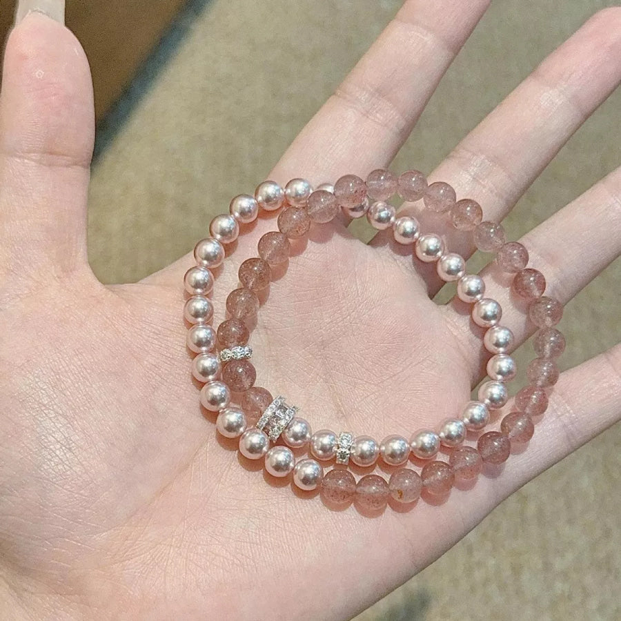 Pearl Beaded Bracelet 2 Piece Set Dusty Pink / One Size Apparel and Accessories