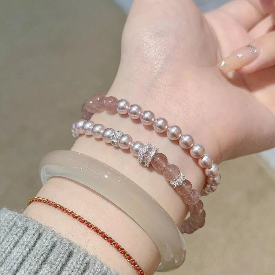 Pearl Beaded Bracelet 2 Piece Set Dusty Pink / One Size Apparel and Accessories