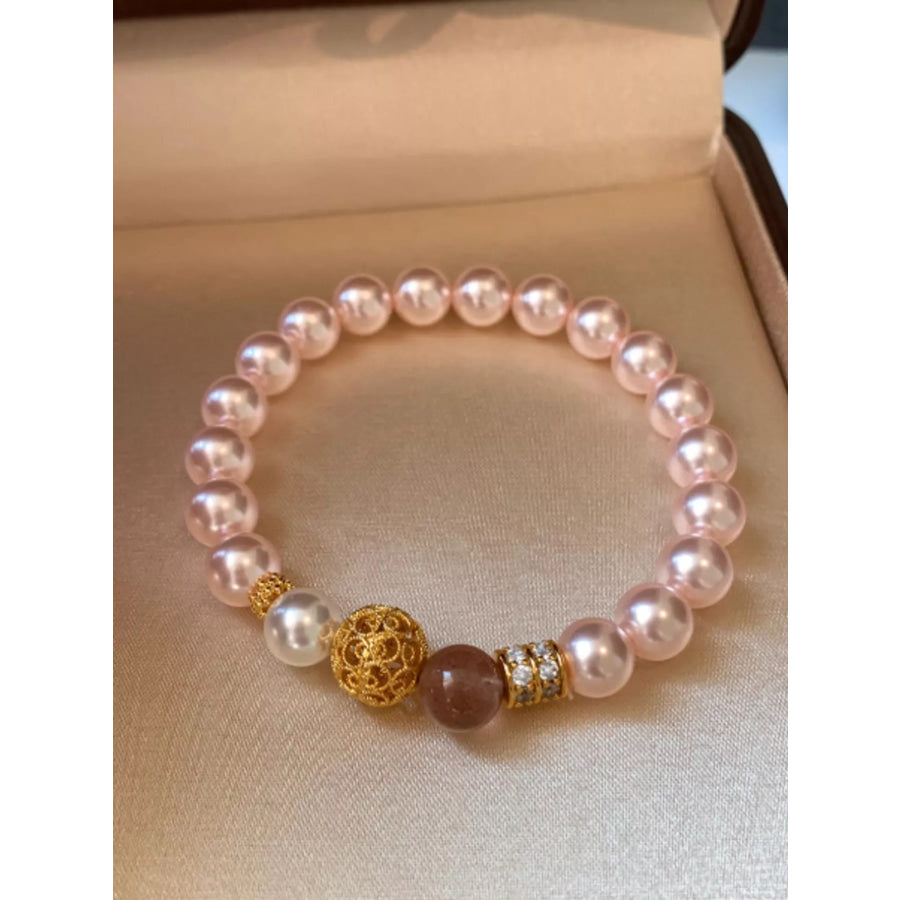 Pearl Beaded Bracelet Blush Pink / One Size Apparel and Accessories