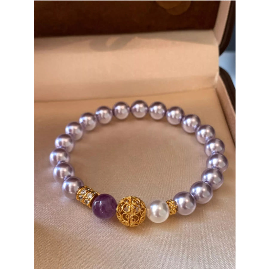 Pearl Beaded Bracelet Pink Purple / One Size Apparel and Accessories