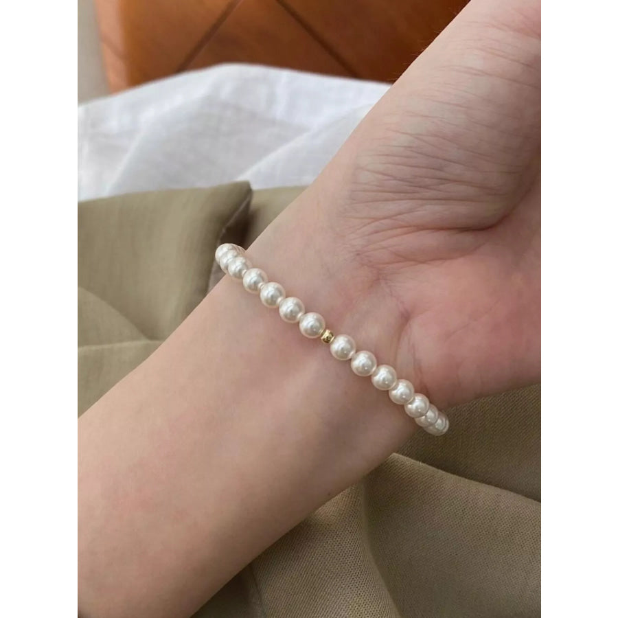 Pearl Beaded Bracelet White / One Size Apparel and Accessories