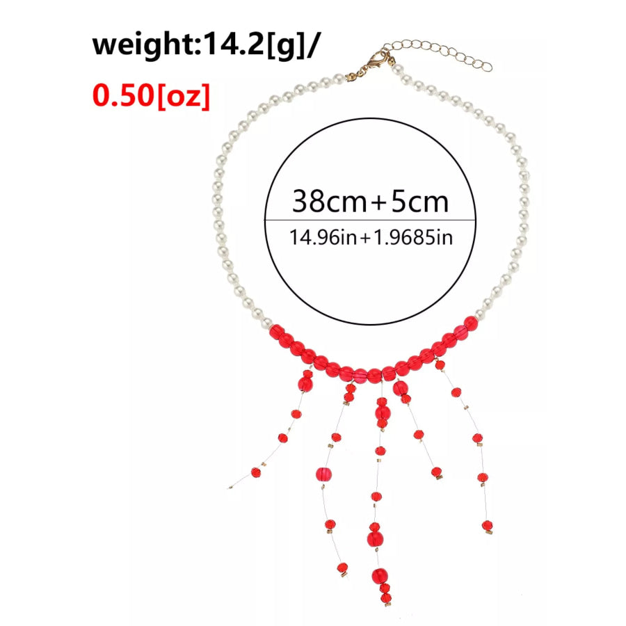 Pearl Beaded Dangle Necklace Deep Red / onesize Apparel and Accessories
