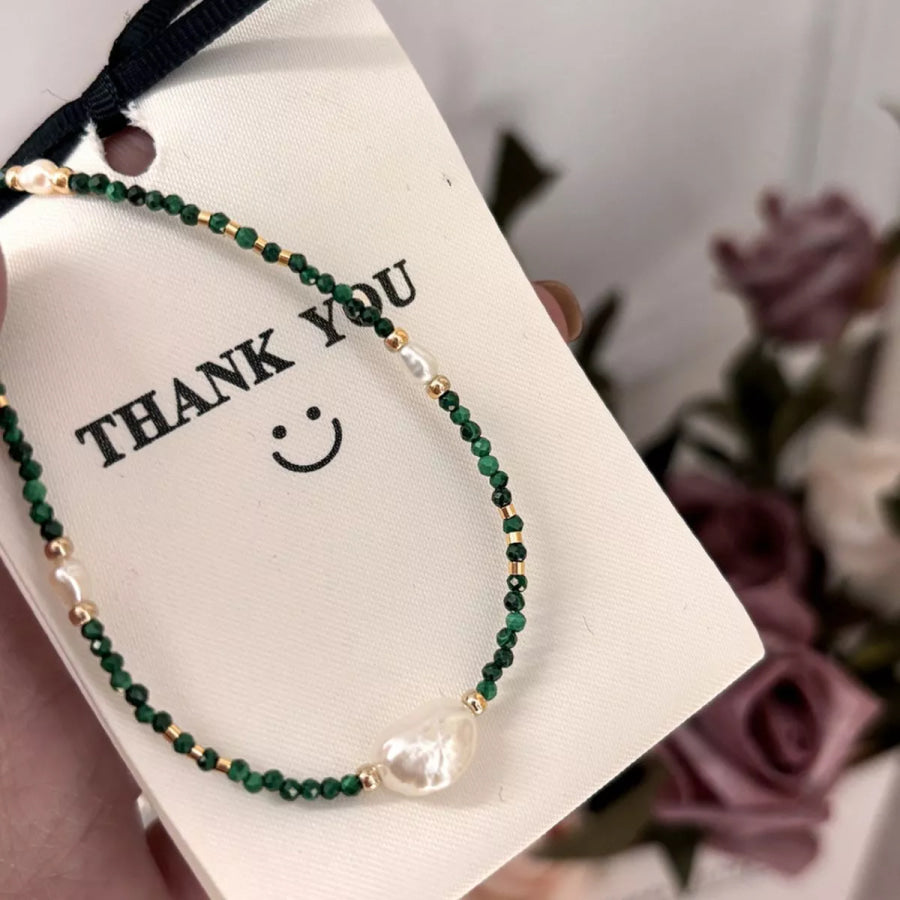 Pearl & Beaded Necklace Dark Green / One Size Apparel and Accessories