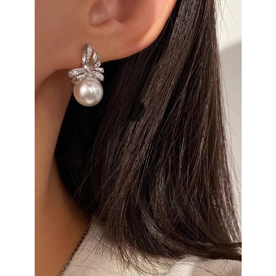Pearl Bowknot Drop Earrings Silver / One Size Apparel and Accessories