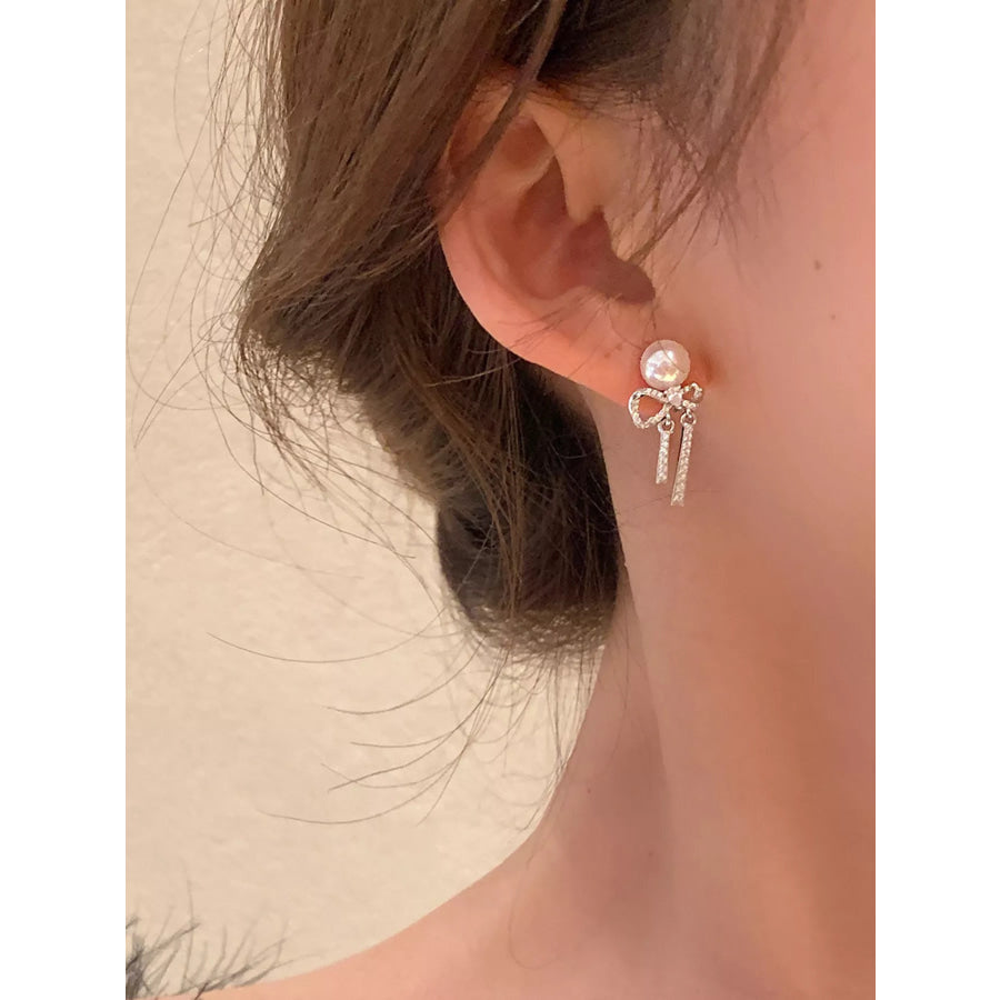 Pearl Bowknot Drop Earrings Silver / One Size Apparel and Accessories
