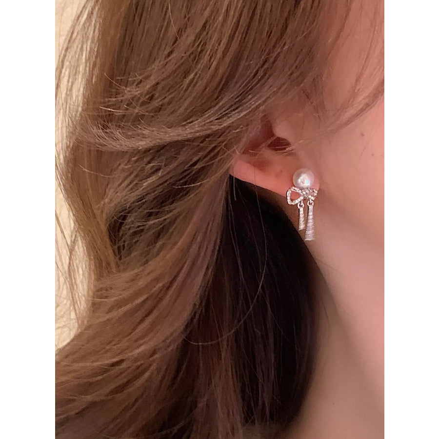 Pearl Bowknot Drop Earrings Silver / One Size Apparel and Accessories