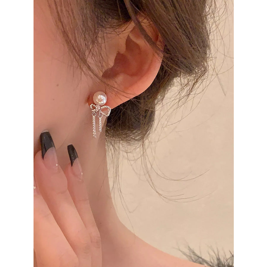 Pearl Bowknot Drop Earrings Silver / One Size Apparel and Accessories