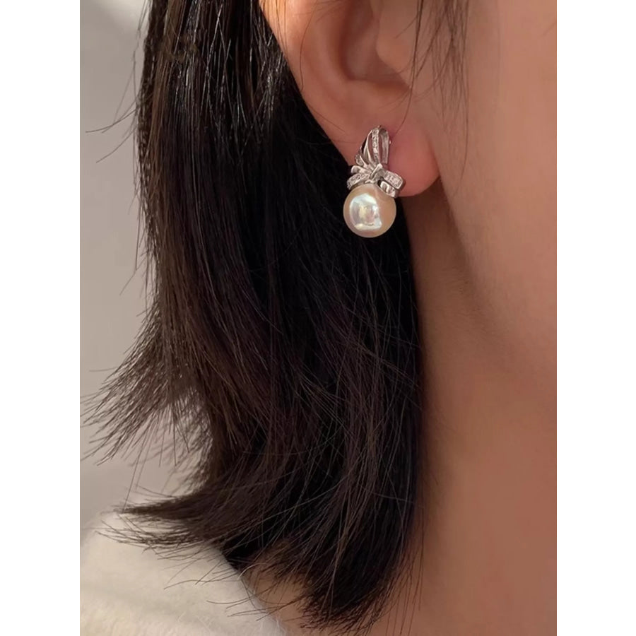 Pearl Bowknot Drop Earrings Silver / One Size Apparel and Accessories