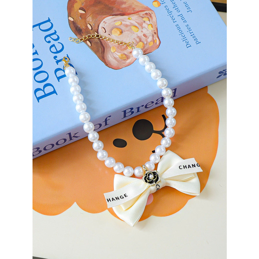 Pearl Bowknot Pet Necklace Apparel and Accessories