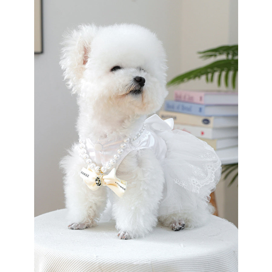 Pearl Bowknot Pet Necklace White / One Size Apparel and Accessories