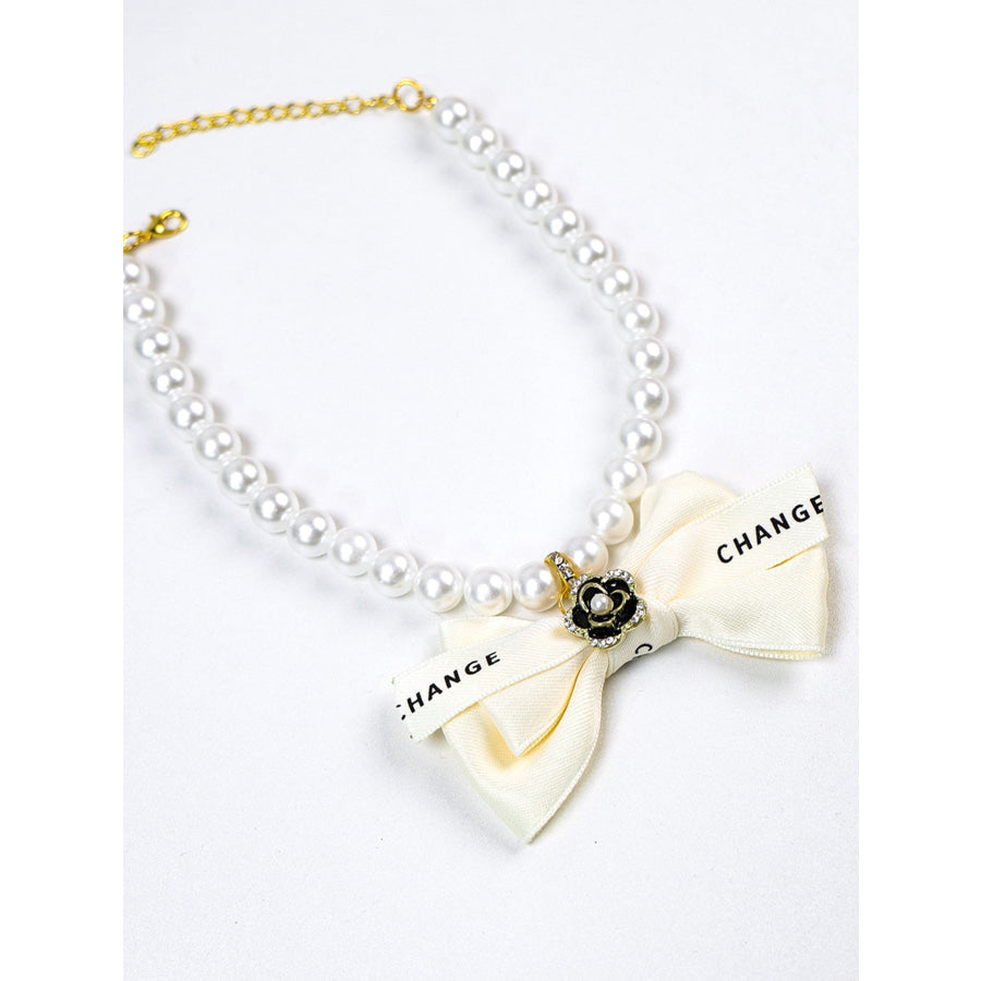 Pearl Bowknot Pet Necklace Apparel and Accessories