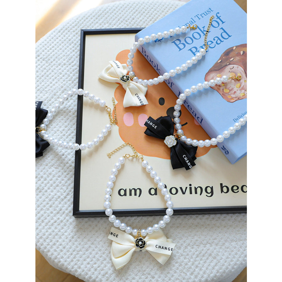 Pearl Bowknot Pet Necklace Apparel and Accessories