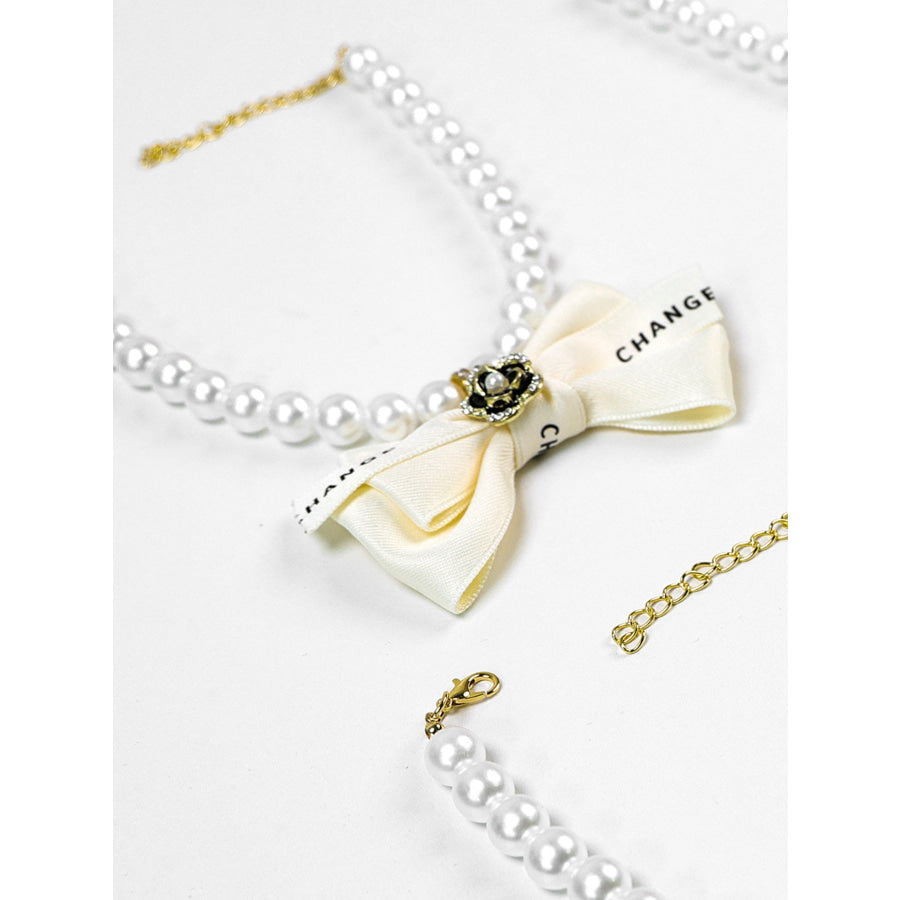 Pearl Bowknot Pet Necklace Apparel and Accessories