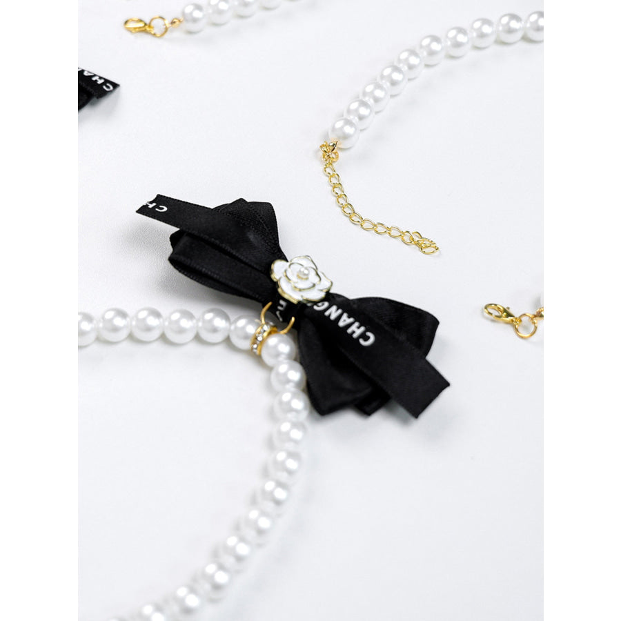 Pearl Bowknot Pet Necklace Apparel and Accessories