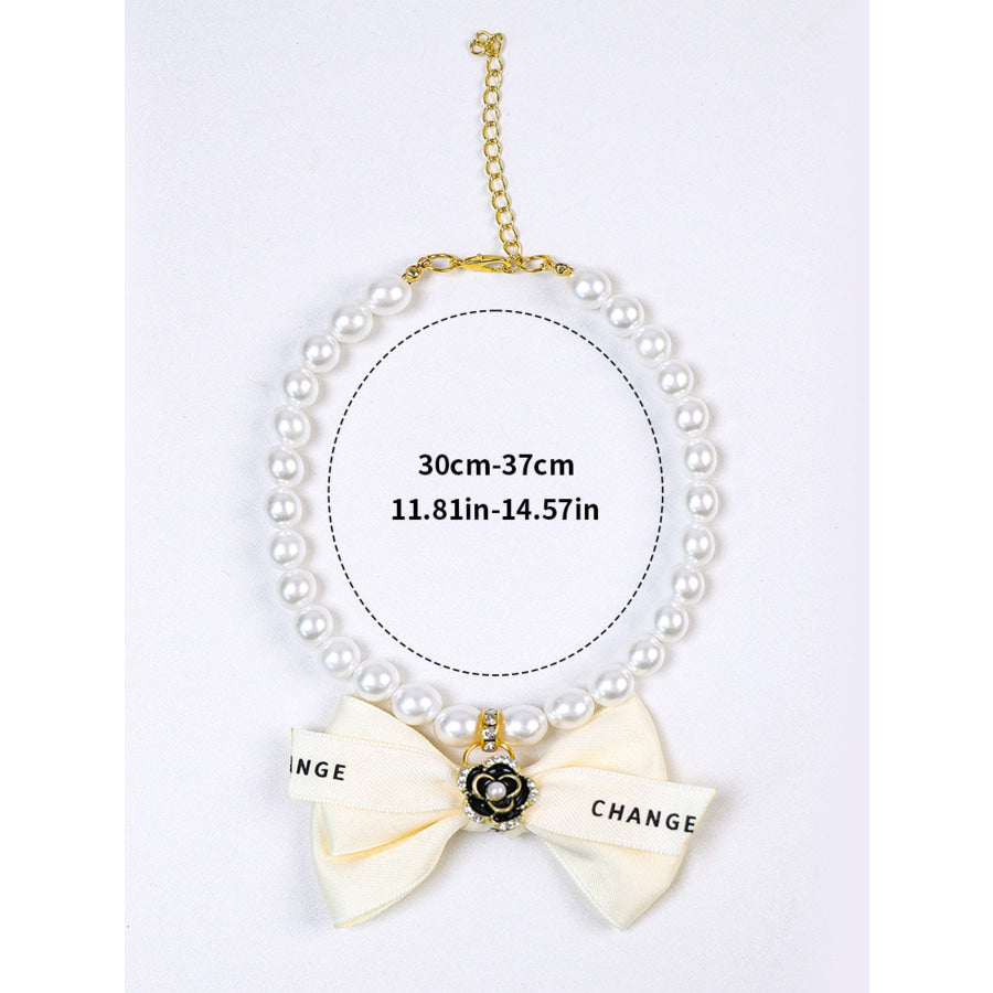 Pearl Bowknot Pet Necklace Apparel and Accessories