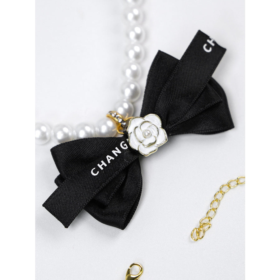 Pearl Bowknot Pet Necklace Apparel and Accessories