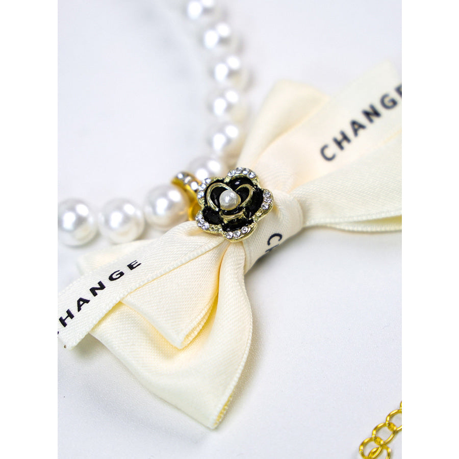 Pearl Bowknot Pet Necklace Apparel and Accessories