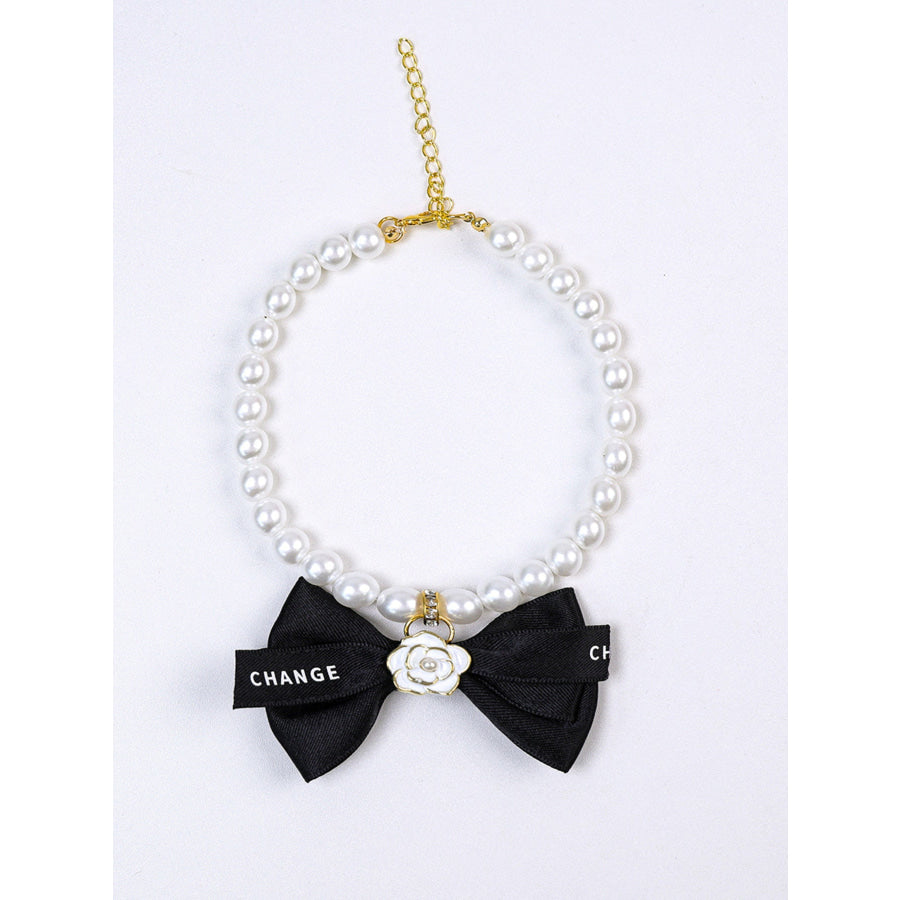 Pearl Bowknot Pet Necklace Black / One Size Apparel and Accessories