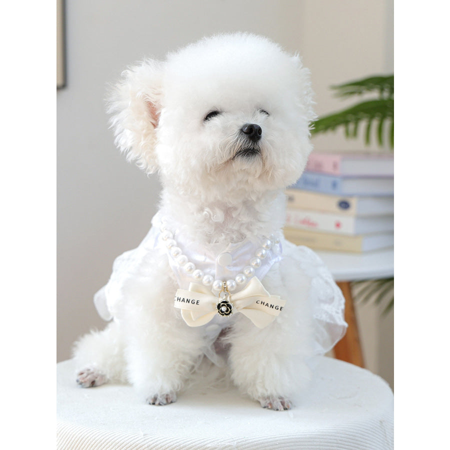 Pearl Bowknot Pet Necklace White / One Size Apparel and Accessories