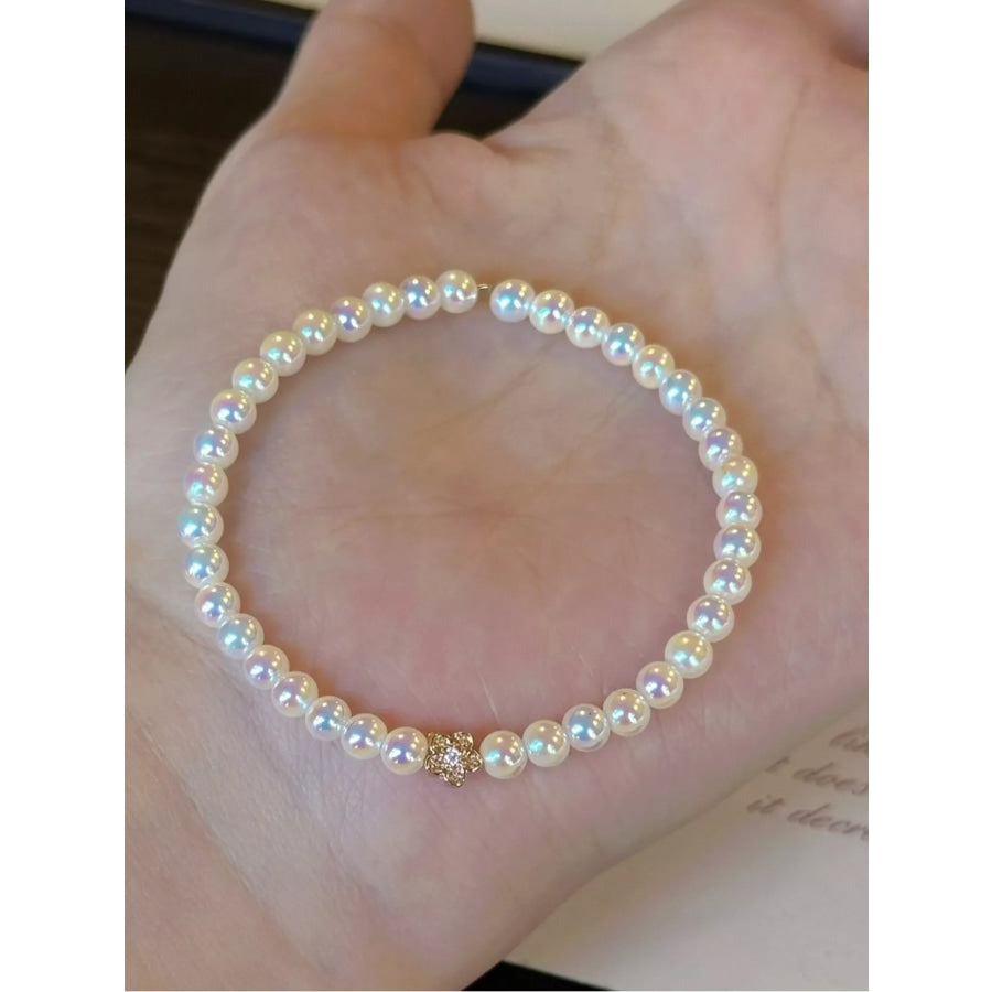 Pearl Bracelet with Floral Accent White / One Size Apparel and Accessories